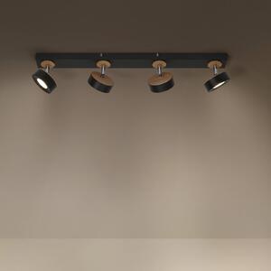 LEDVANCE Faretto da soffitto Pluto, acciaio, legno, a 4 luci, nero