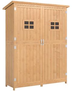 Outsunny Capanno Attrezzi Legno con Porta Doppia, Casetta da Giardino con Mensole e Finestre, 127.5x50x164 cm, Naturale | Aosom Italy