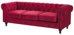 Set da soggiorno Chesterfield con rivestimento in velluto rosso scuro con gambe nere divano a 3 posti + poltrona Beliani