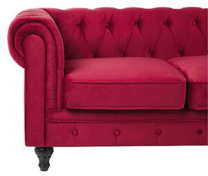 Set da soggiorno Chesterfield con rivestimento in velluto rosso scuro con gambe nere divano a 3 posti + poltrona Beliani