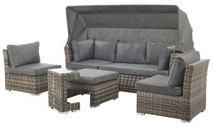 Set da giardino per esterni Divano in rattan PE grigio marrone scuro con sedie a baldacchino e tavolino Design moderno Beliani