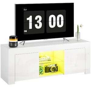 HOMCOM Mobile TV con Illuminazione LED, 2 Porte Armadio, Ripiano in Vetro, Passacavi, per Soggiorno, Truciolato, Bianco | Aosom Italy