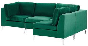 Divano ad angolo componibile versione sinistra a 4 posti in velluto verde con gambe in metallo argento stile glamour Beliani