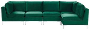 Divano ad angolo componibile versione sinistra a 5 posti in velluto verde con gambe in metallo argento stile glamour Beliani