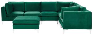 Divano ad angolo modulare versione sinistra a 6 posti in velluto verde con gambe in metallo argentato a forma di L ottomana Stile glamour Beliani