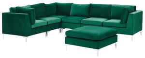 Divano ad angolo modulare versione destra a 6 posti in velluto verde con gambe in metallo argentato a forma di L ottomana Stile glamour Beliani
