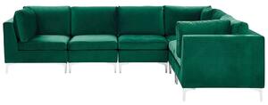 Divano componibile ad angolo versione sinistra in velluto verde 6 posti a forma di L con gambe in metallo argento stile glamour Beliani