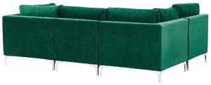 Divano componibile in velluto verde a forma di U a 6 posti con gambe in metallo argento ottomana stile glamour Beliani