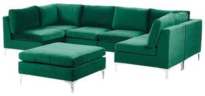 Divano componibile in velluto verde a forma di U a 6 posti con gambe in metallo argento ottomana stile glamour Beliani