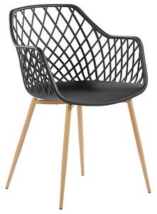 Set di 2 sedie da pranzo Seduta sintetica nera Gambe in metallo in legno chiaro Schienale aperto in rete Soggiorno moderno Stile scandinavo Beliani