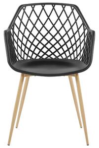 Set di 2 sedie da pranzo Seduta sintetica nera Gambe in metallo in legno chiaro Schienale aperto in rete Soggiorno moderno Stile scandinavo Beliani