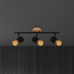 Briloner Spot soffitto Plek GU10 nero/legno 3 luci