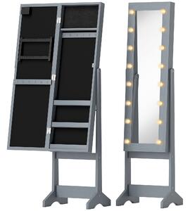 HOMCOM Portagioie LED da Terra con Specchio Intero Regolabile, Grigio | Aosom Italy