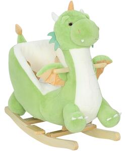 AIYAPLAY Drago a Dondolo in Peluche con Suoni e Base in Legno, 18–36 mesi, Verde | Aosom Italy