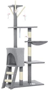 PawHut Tiragraffi per Gatti Alto 134 cm, Albero per Gatti Multilivello con 3 Pali Graffiatoi in Sisal, Grotta, Amaca, 4 Topolini Appesi, Piattaforme, Scala, Torre per Gattini 5 kg, in Peluche, Grigio | Aosom Italy