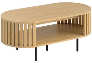 HOMCOM Tavolino ovale con vano contenitore, angoli arrotondati, design a listelli, 100 x 50 x 40 cm, Legno naturale | Aosom Italy