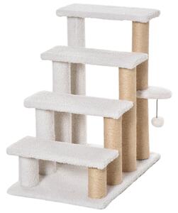 PawHut Scaletta per Gatti a 4 Livelli Rivestita in Morbido Peluche Palo in Yuta Pallina Sospesa 60x40x64 cm Bianco | Aosom Italy