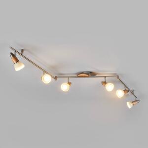 Plafoniera Lindby Marena, a 6 luci, vetro, legno, lunghezza 180 cm