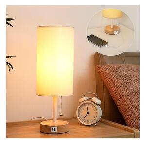 Brilagi - Lampada da tavolo con porta USB TABLON 1xE27/25W/230V rovere/bianco/crema