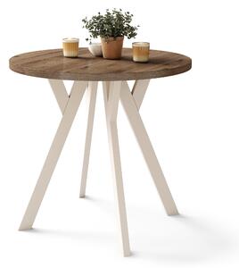 ALMO 80 Noce Elegante/gambe beige - TAVOLO ROTONDO CON GAMBE A Y LOFT/INDUSTRIALE PER CUCINA SOGGIORNO O SALA DA PRANZO