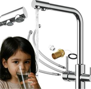 Granitan | Miscelatore da cucina Flow - Cromo - 3 vie - Con filtro - Bocca orientabile - Ingombro ridotto