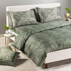 Completo Copripiumino MATRIMONIALE Geo Tartan Green UNICA Raso Di Cotone Caleffi