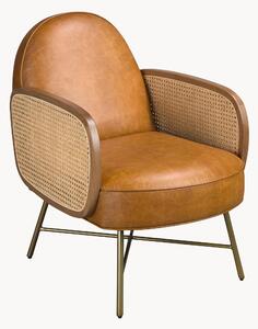 Poltrona in pelle con braccioli in rattan Honorio