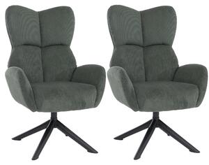 Set da 2 sedie da pranzo HWC-Q54, sedia relax, sedia lounge, sedia imbottita, girevole, in metallo con rivestimento in cord (320 g/m²) ~ verde