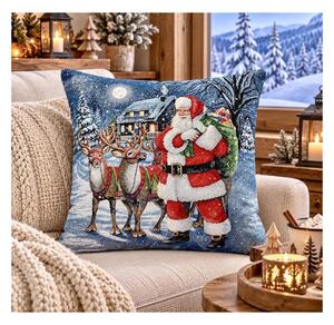 Federa cuscino gobelin natalizio con lurex - Babbo Natale con cervo