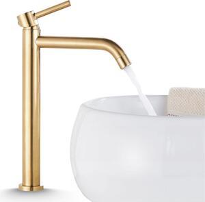 Rubinetto per lavabo, rubinetto da bagno Slim Tube, da appoggio, dorato, ad alta pressione, con regolazione della portata e della temperatura dell'acqua