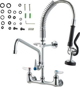 Rubinetto commerciale SucceBuy con doccetta prelavello, altezza 53,3 cm, centro 20,3 cm, bocca girevole 30,5 cm, rubinetto per lavello da parete, struttura in ottone con doccetta estraibile