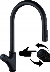 Granitan | Miscelatore da cucina Press Pull-out - Nero - Rotazione a 360° - Doccetta estraibile - Ottone