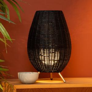 Lucide Lampada da tavolo Colin di rattan, Ø22cm nero/oro