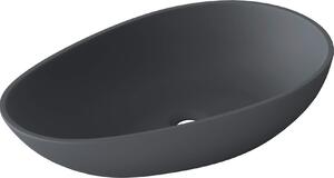 Doporro Lavabo da Appoggio, Lavandino Bagno 59.8x36x14cm, Lavabo Ovale da Minerale Fuso Colossum809, Antracite Opaco