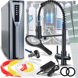 Rubinetto da cucina a 3 vie Ari, con filtro acqua, doppio beccuccio girevole 360, nero opaco, cartuccia Vetroceramica, ottone
