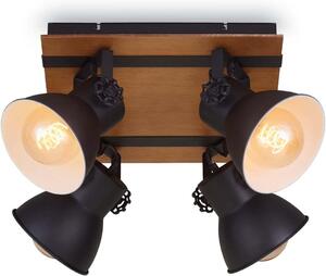 Lampada da soffitto Spot lampada vintage 4xE27 40W legno metallo nero opaco Briloner