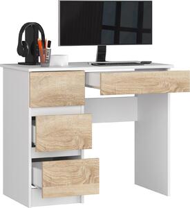 BDW scrivania per ufficio con 4 cassetti, scrivania da gioco, bianco / rovere Sonoma sinistra