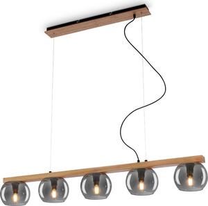 Lampada a sospensione, con legno, vetro fumé, 5xE14/max.1