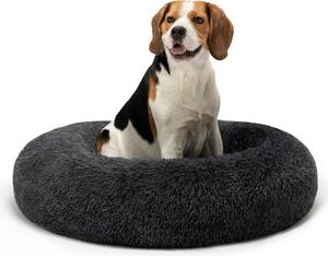 Lionto Donut dog bed, divano rotondo per cani con rivestimento in peluche e borchie antiscivolo, morbido e accogliente, diametro 80 cm, grigio scuro