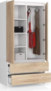 BDW, armadio 2 ante, 2 cassetti, 180x90x51 cm, bianco/rovere Sonoma