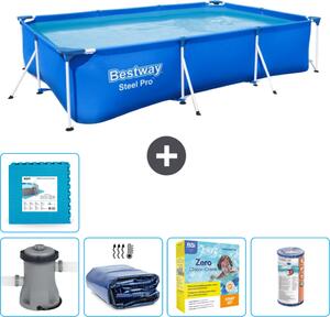 Piscina Bestway Pro rettangolare in acciaio - 300 x 201 x 66 cm - blu - pompa inclusa - tenda da sole - pacchetto manutenzione - filtro - pavimento in piastrelle