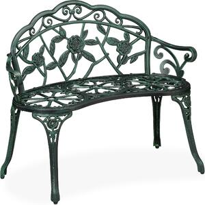 Panchina da giardino Relaxdays, a 2 posti, per terrazza o balcone, in alluminio e ghisa, A x L x P: 79 x 99 x 56 cm, panca, nero/verde