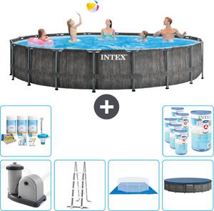 Piscina Intex Round Prism Frame Greywood - 549 x 122 cm - compresa pompa - scaletta - telo di fondo - pacchetto manutenzione copertura - filtro