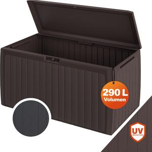 CASARIA® Baule da Giardino 117x47x60cm Aspetto Legno 290L Box Multiuso Multibox Cuscini 6 Ruote Coperchio Esterno