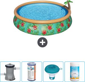 Bestway piscina gonfiabile rotonda ad ambientazione rapida - Paradise Print - 457 x 84 cm - inclusa pompa filtro - galleggiante cloro - cloro