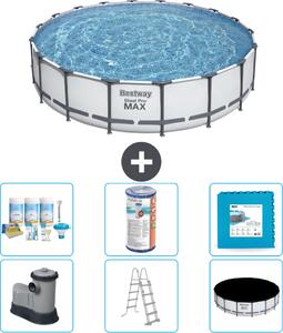 Piscina Bestway Round Steel Pro MAX - 549 x 122 cm - grigio - inclusa pompa - scala - pacchetto manutenzione copertura - filtro - piastrelle per il pavimento