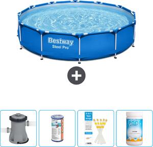 Piscina Bestway Round Steel Pro - 366 x 76 cm - blu - compresa pompa - filtro - strisce reattive - cloro