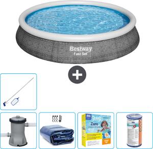 Set piscina gonfiabile rotonda Bestway - stampa rattan - 396 x 84 cm - inclusa pompa tenda - pacchetto manutenzione - filtro - kit pulizia