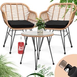Casaria Set da Balcone 3 Pezzi Tavolino e Sedie da Giardino Effetto Polyrattan Salottino da Terrazzo
