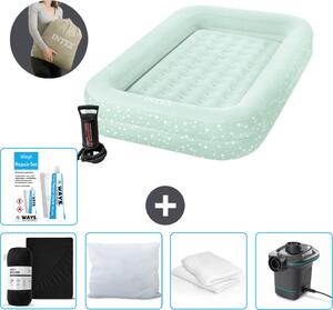 Materasso gonfiabile Intex Kidz - 1 persona - 107 x 168 x 25 cm - Verde menta - Comprensivo di pompa - lenzuolo di montaggio - bacio - pompa - set di riparazione e protezione per cuscino